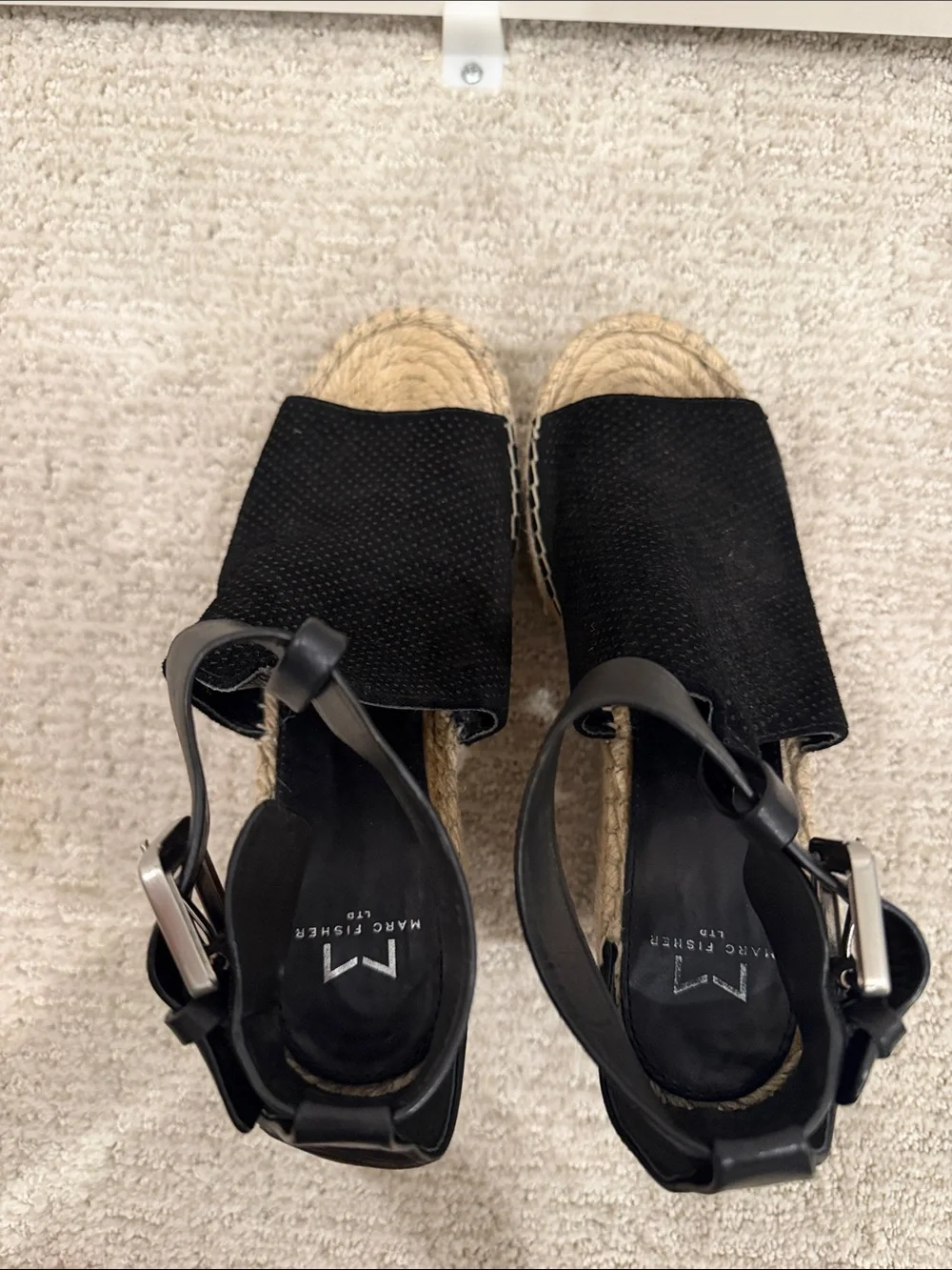 Marc Fisher Black Espadrille Wedge Sandals with Ankle Strap